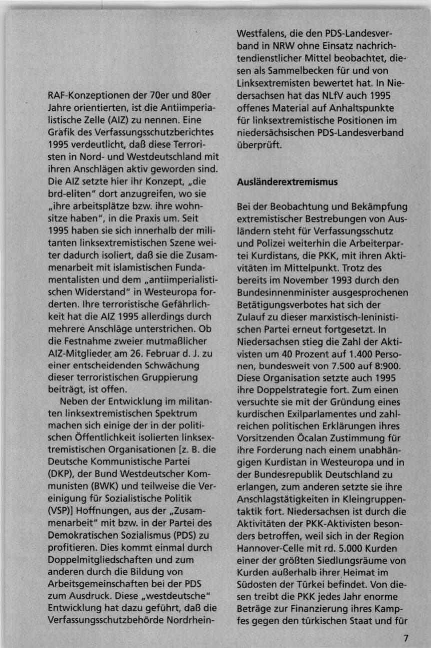 Seite 7 des Verfassungsschutzbericht 1995 Niedersachsen
