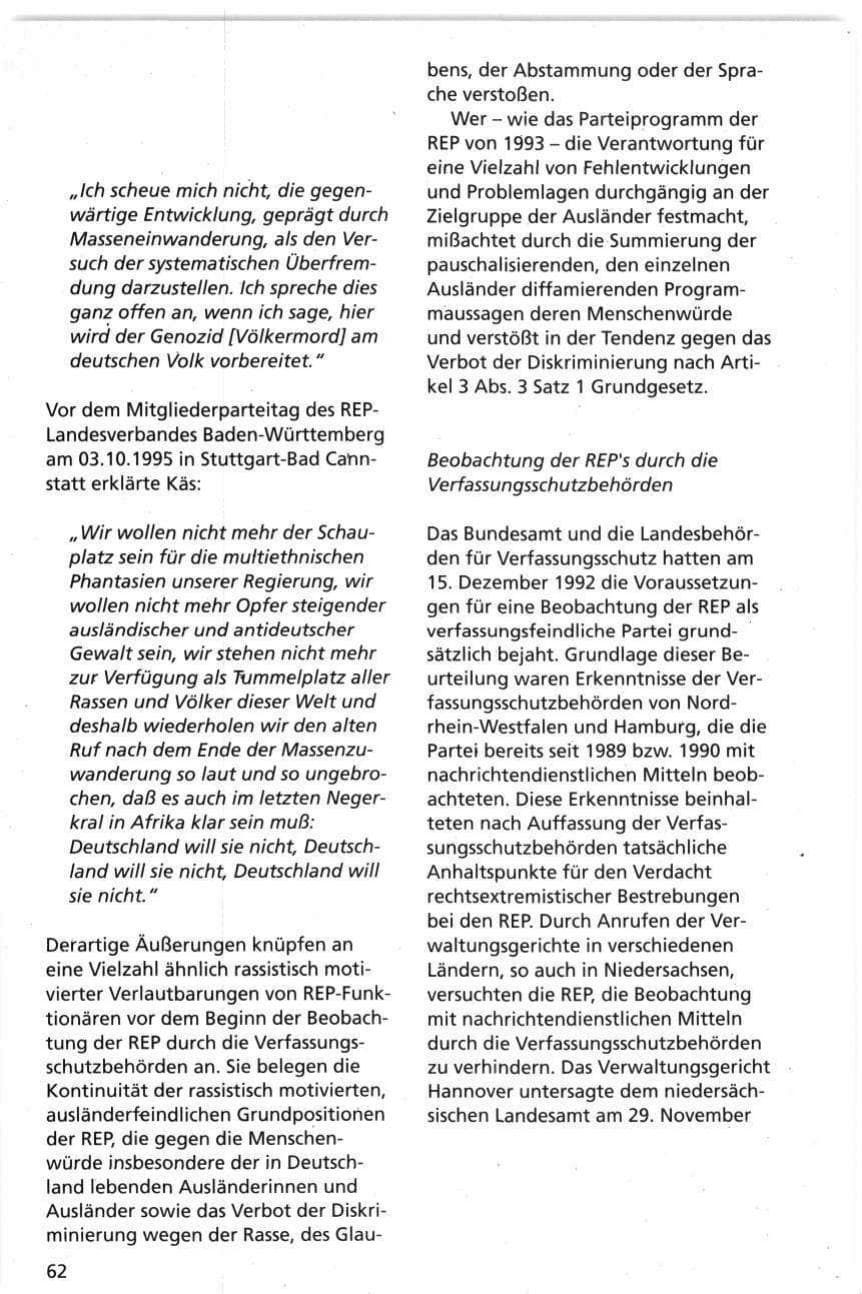 Seite 62 des Verfassungsschutzbericht 1995 Niedersachsen