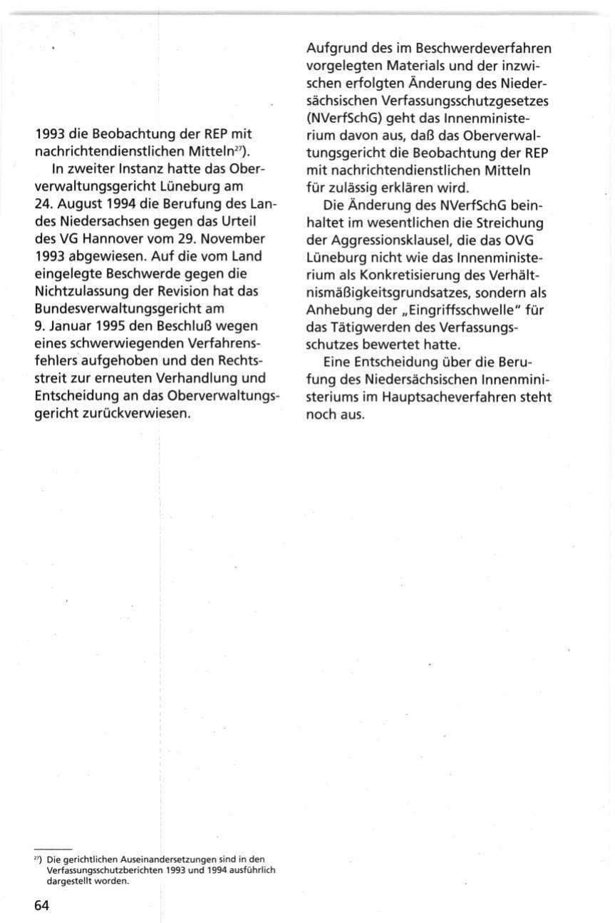 Seite 64 des Verfassungsschutzbericht 1995 Niedersachsen