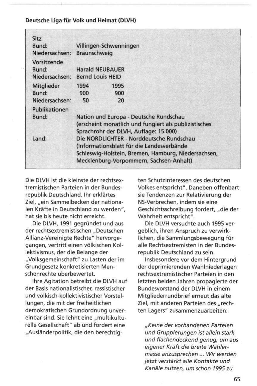 Seite 65 des Verfassungsschutzbericht 1995 Niedersachsen