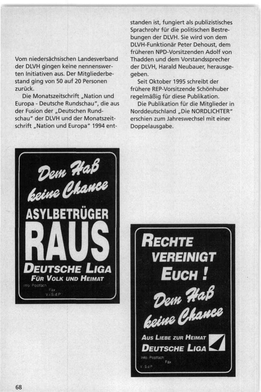 Seite 68 des Verfassungsschutzbericht 1995 Niedersachsen