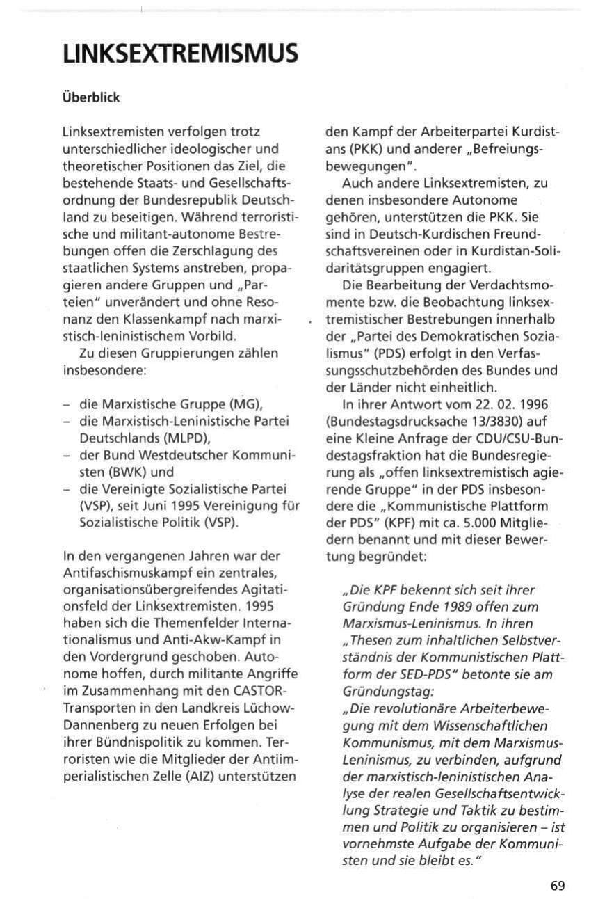 Seite 69 des Verfassungsschutzbericht 1995 Niedersachsen