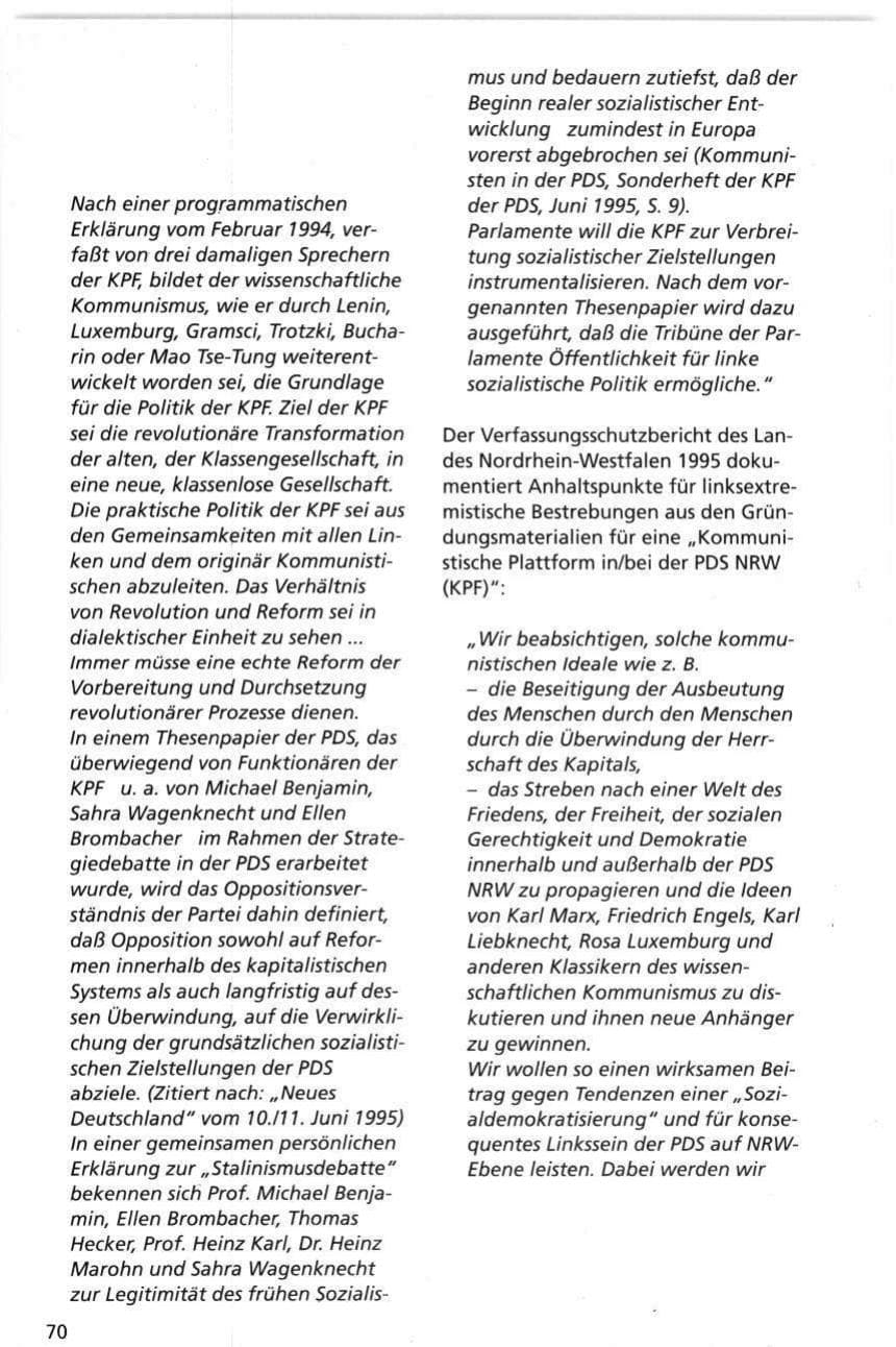 Seite 70 des Verfassungsschutzbericht 1995 Niedersachsen