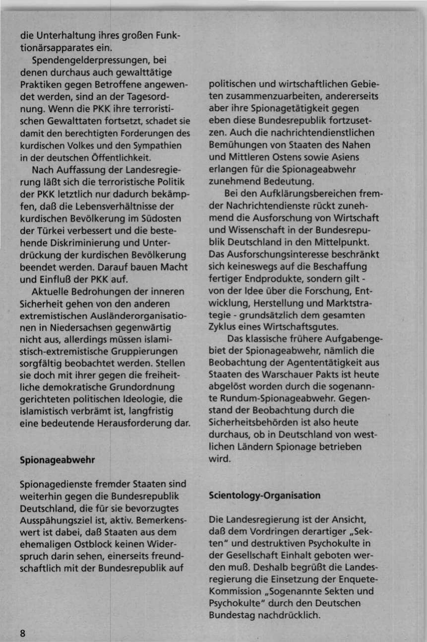 Seite 8 des Verfassungsschutzbericht 1995 Niedersachsen