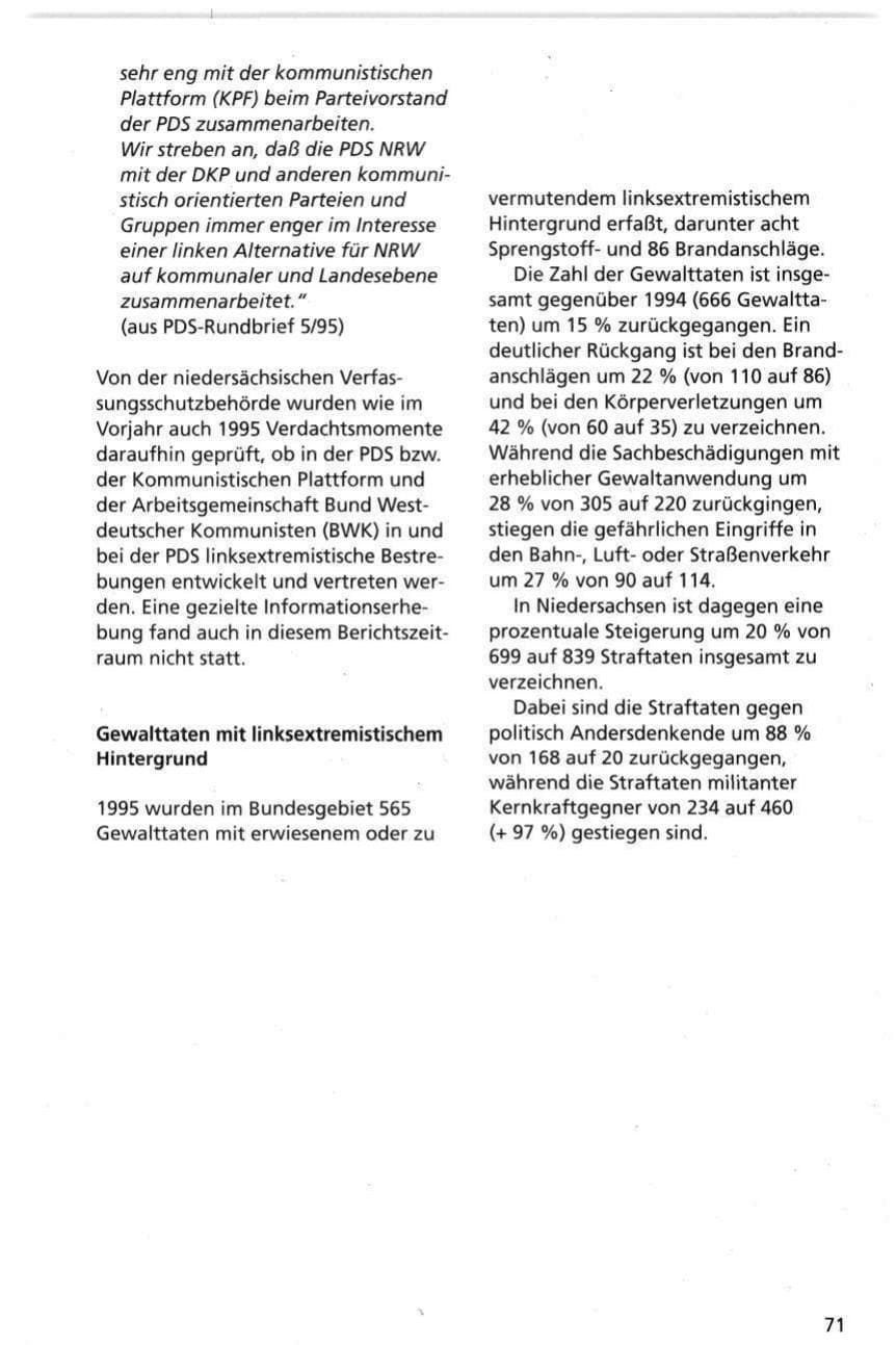 Seite 71 des Verfassungsschutzbericht 1995 Niedersachsen