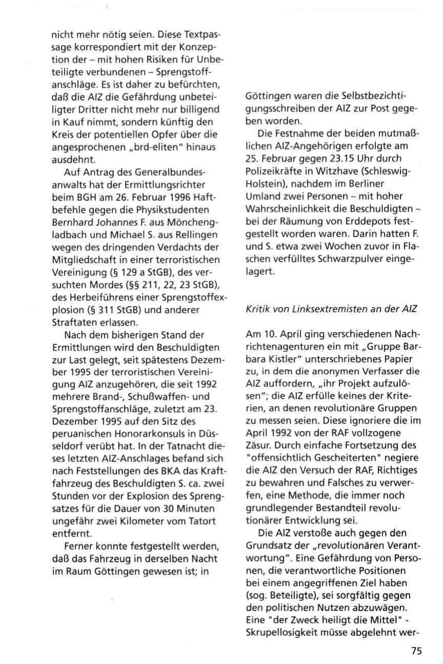 Seite 75 des Verfassungsschutzbericht 1995 Niedersachsen