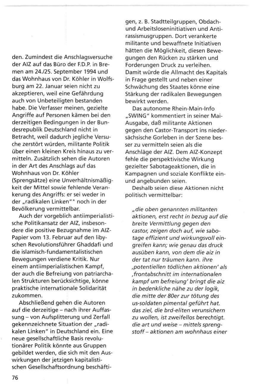 Seite 76 des Verfassungsschutzbericht 1995 Niedersachsen