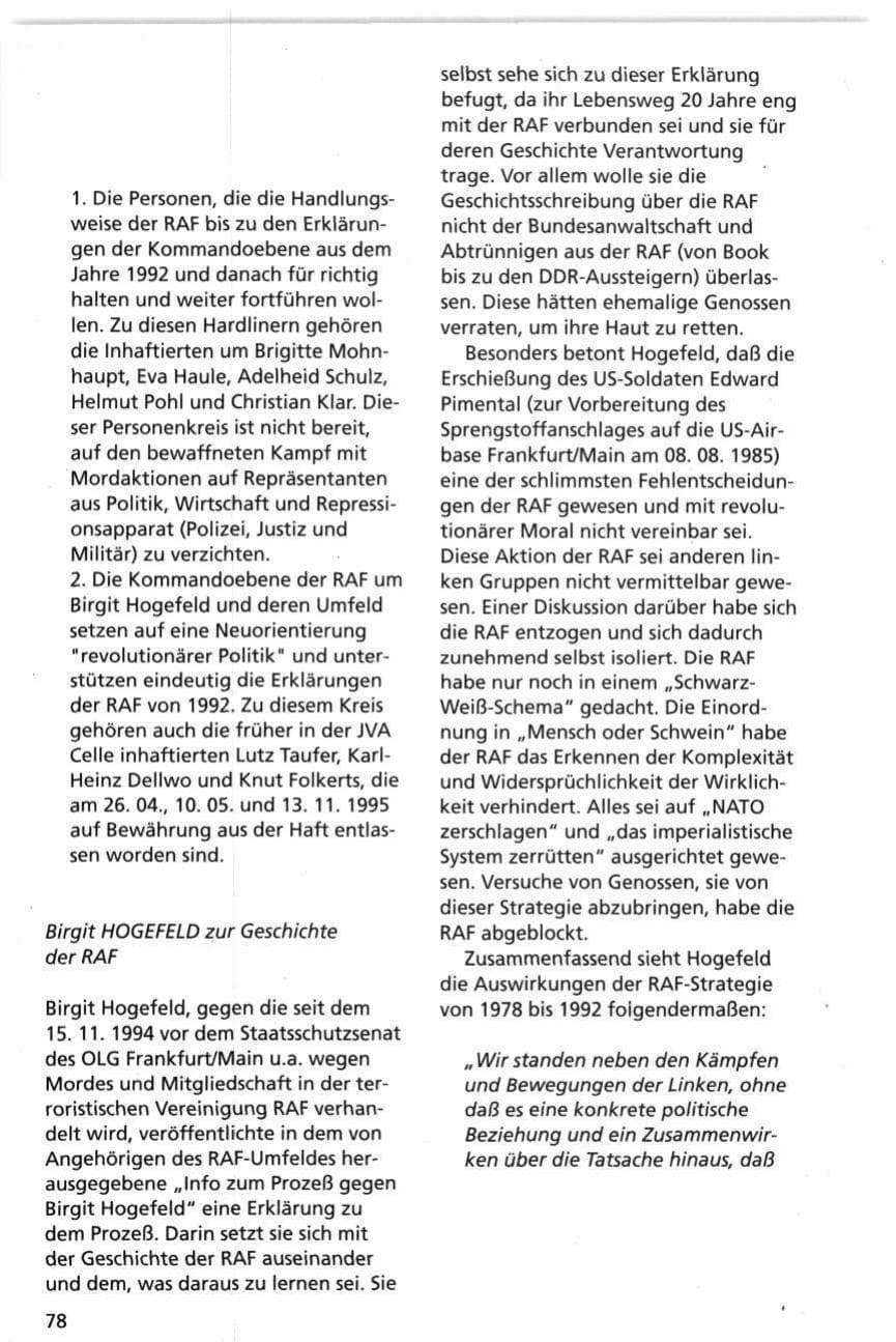Seite 78 des Verfassungsschutzbericht 1995 Niedersachsen