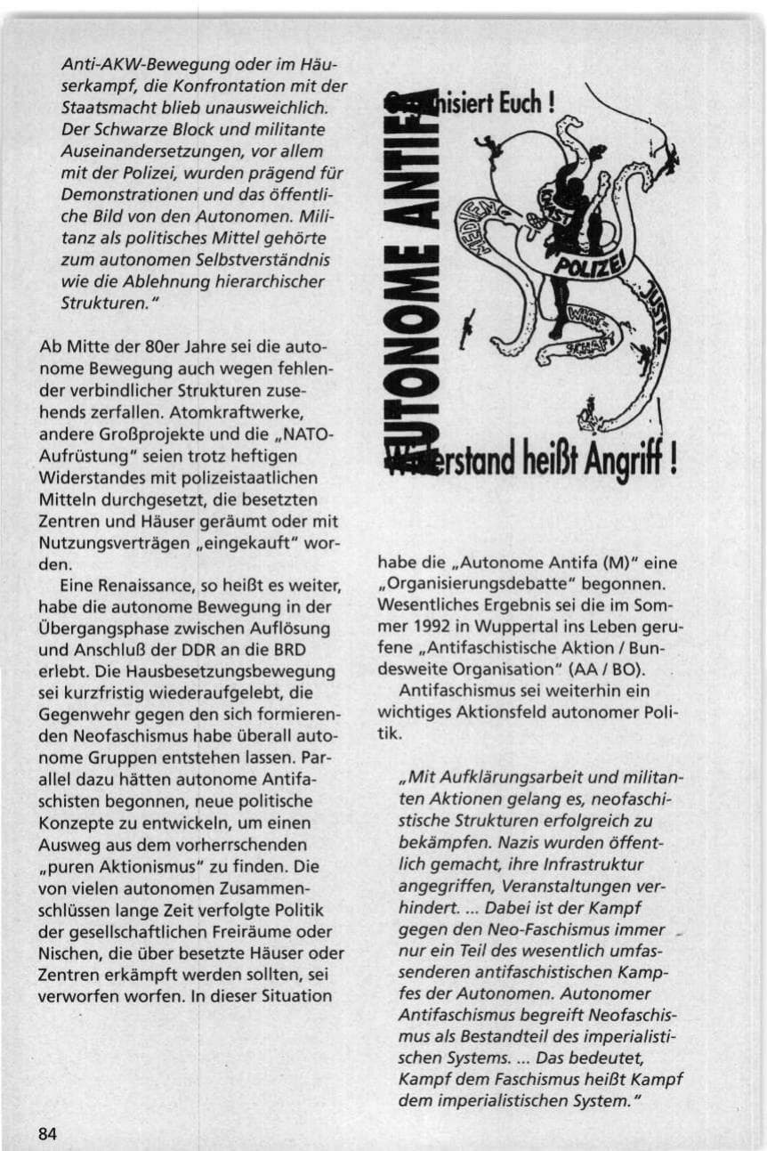 Seite 84 des Verfassungsschutzbericht 1995 Niedersachsen