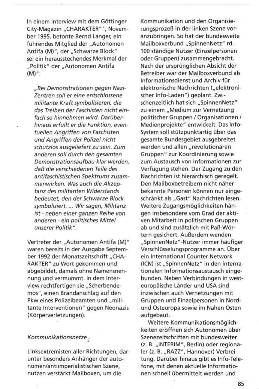 Seite 85 des Verfassungsschutzbericht 1995 Niedersachsen