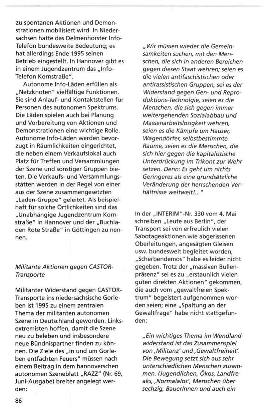 Seite 86 des Verfassungsschutzbericht 1995 Niedersachsen