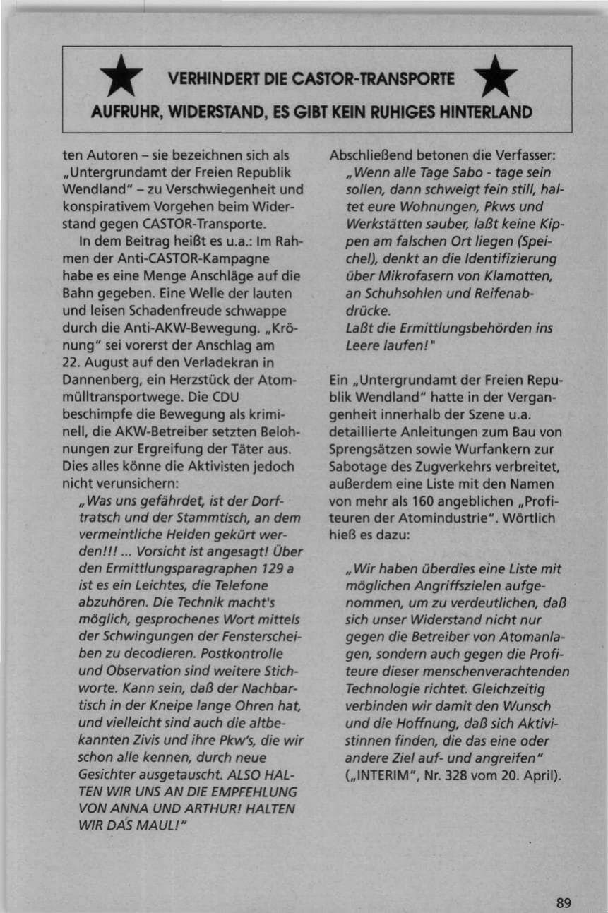 Seite 89 des Verfassungsschutzbericht 1995 Niedersachsen