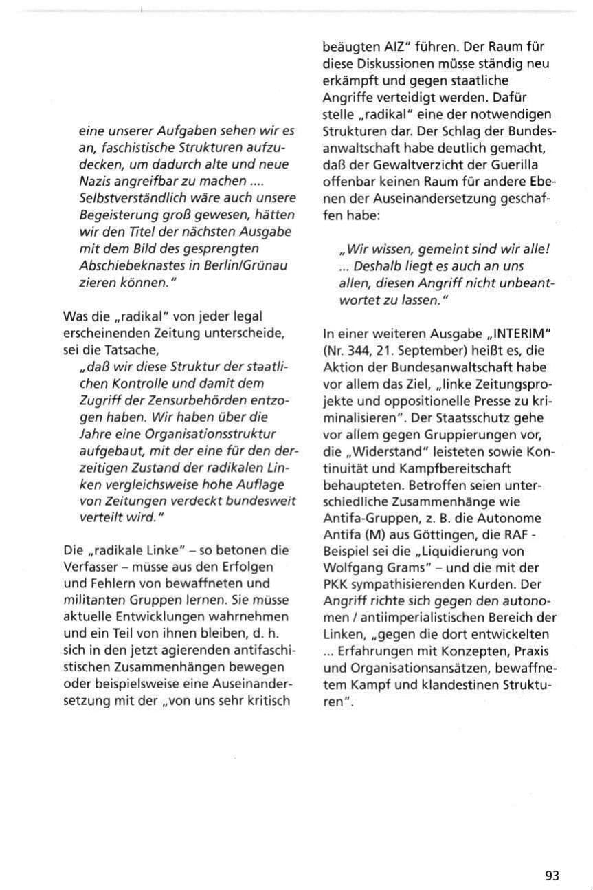 Seite 93 des Verfassungsschutzbericht 1995 Niedersachsen
