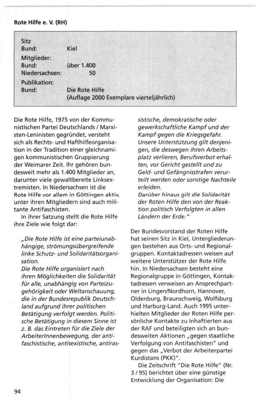 Seite 94 des Verfassungsschutzbericht 1995 Niedersachsen