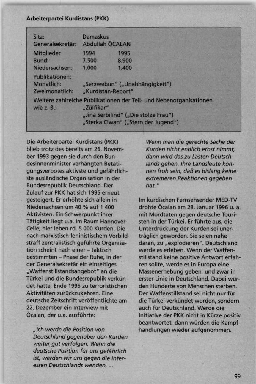 Seite 99 des Verfassungsschutzbericht 1995 Niedersachsen