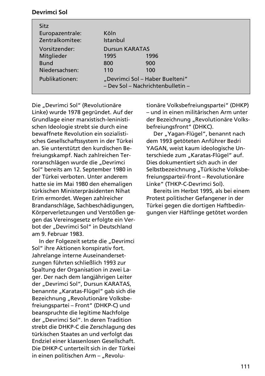 Seite 110 des Verfassungsschutzbericht 1996 Niedersachsen