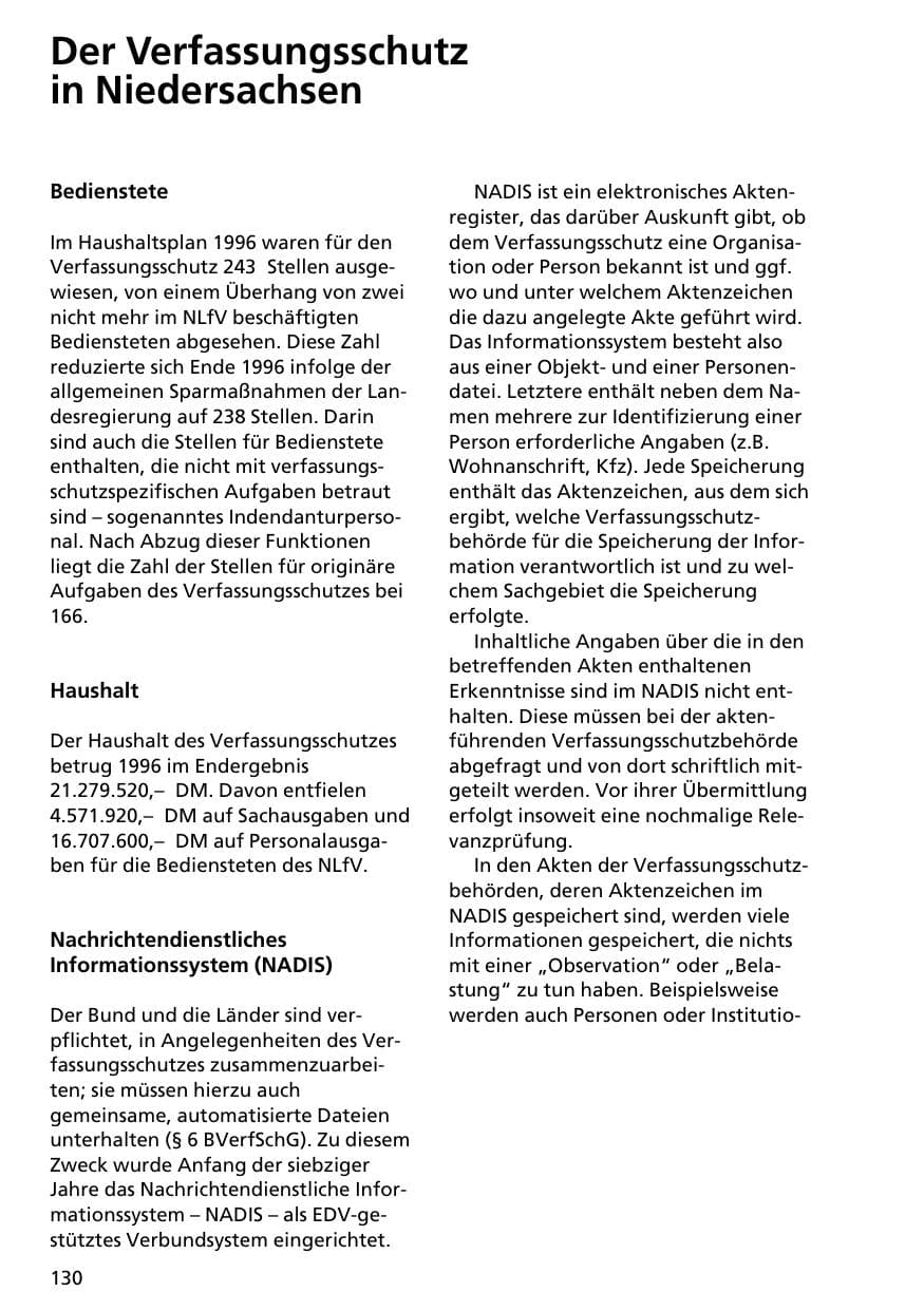 Seite 129 des Verfassungsschutzbericht 1996 Niedersachsen