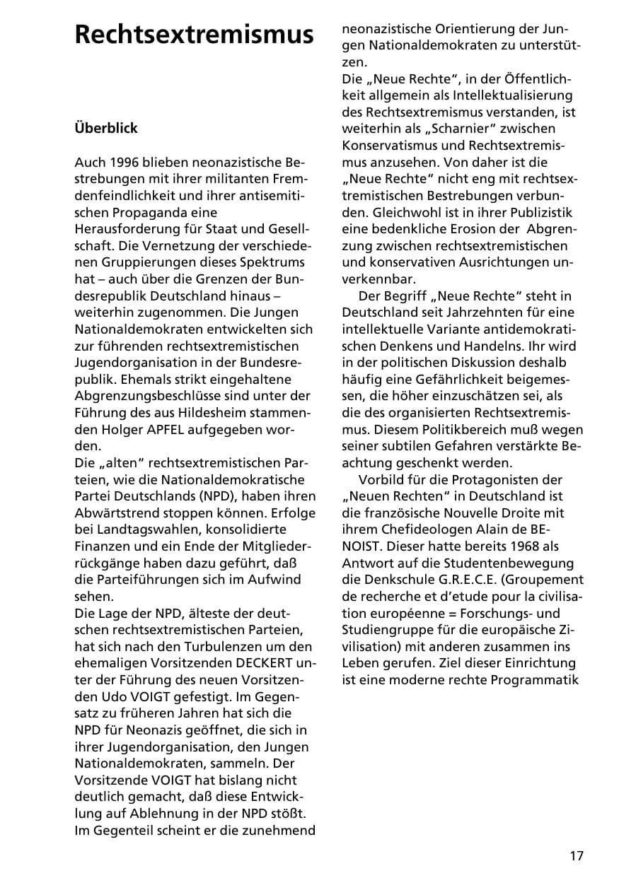 Seite 16 des Verfassungsschutzbericht 1996 Niedersachsen