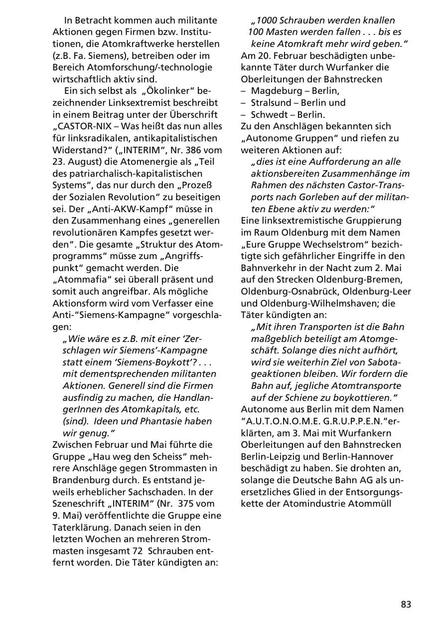 Seite 82 des Verfassungsschutzbericht 1996 Niedersachsen