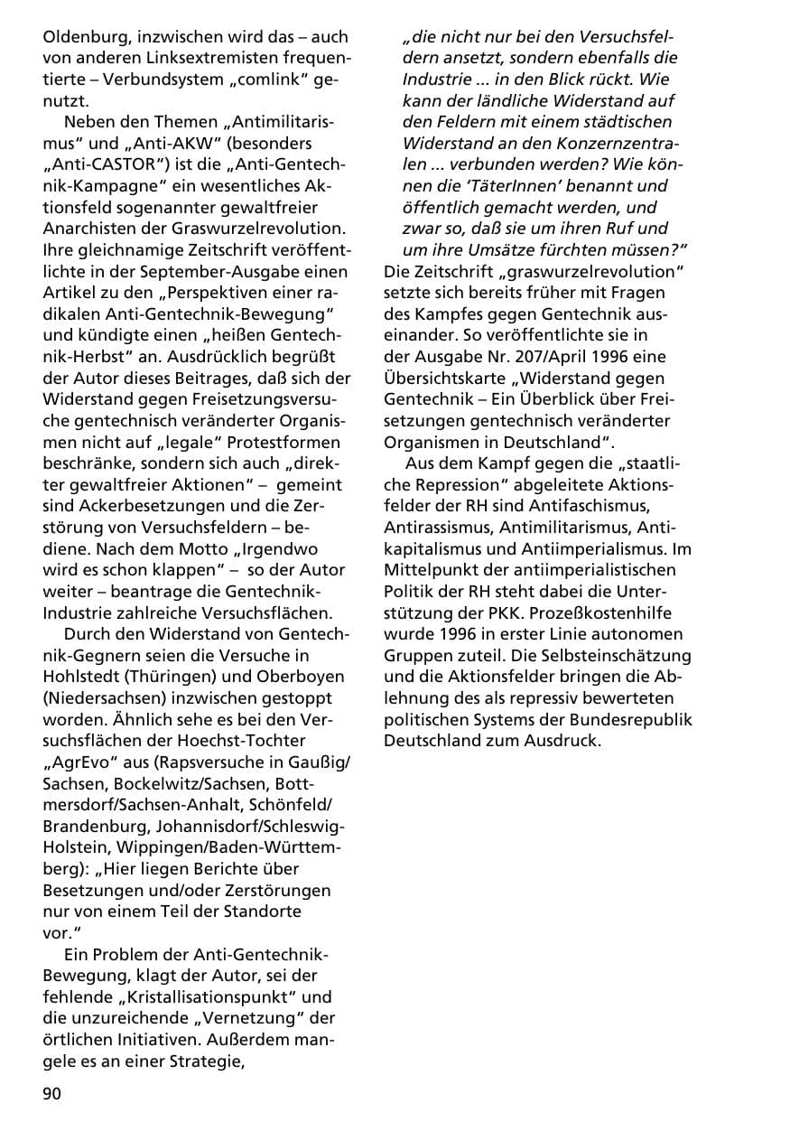 Seite 89 des Verfassungsschutzbericht 1996 Niedersachsen