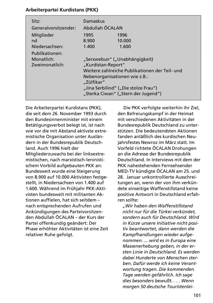 Seite 100 des Verfassungsschutzbericht 1996 Niedersachsen