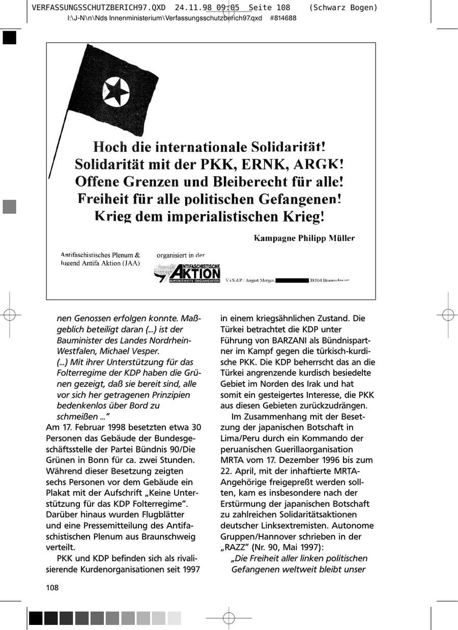 Seite 108 des Verfassungsschutzbericht 1997 Niedersachsen