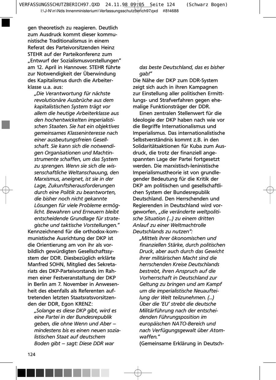 Seite 124 des Verfassungsschutzbericht 1997 Niedersachsen
