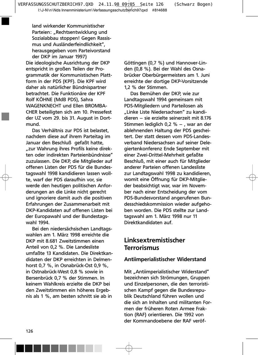 Seite 126 des Verfassungsschutzbericht 1997 Niedersachsen