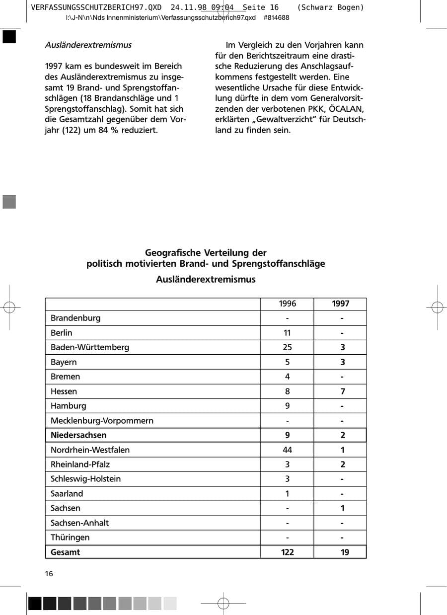 Seite 16 des Verfassungsschutzbericht 1997 Niedersachsen