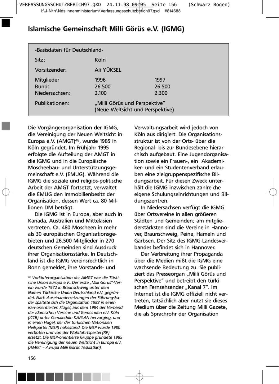 Seite 156 des Verfassungsschutzbericht 1997 Niedersachsen