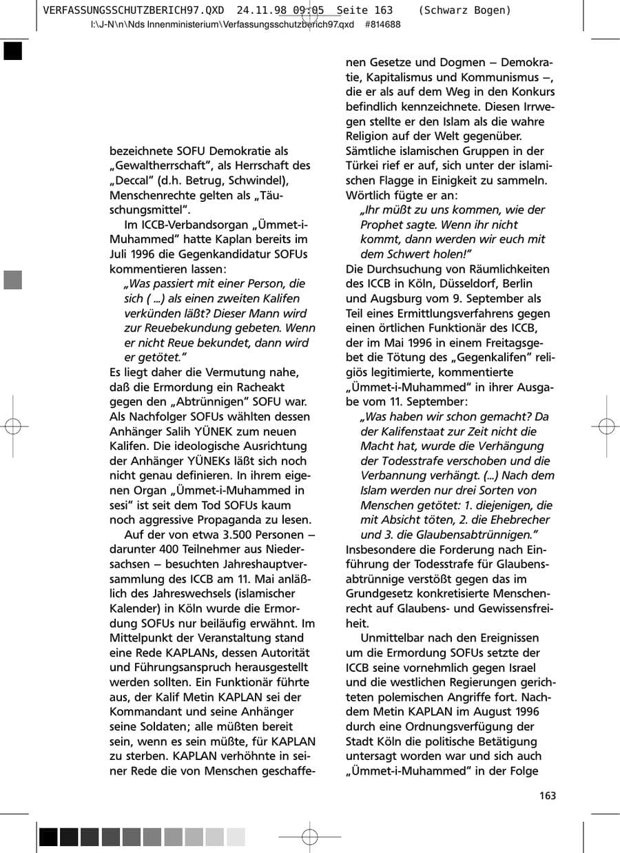 Seite 163 des Verfassungsschutzbericht 1997 Niedersachsen