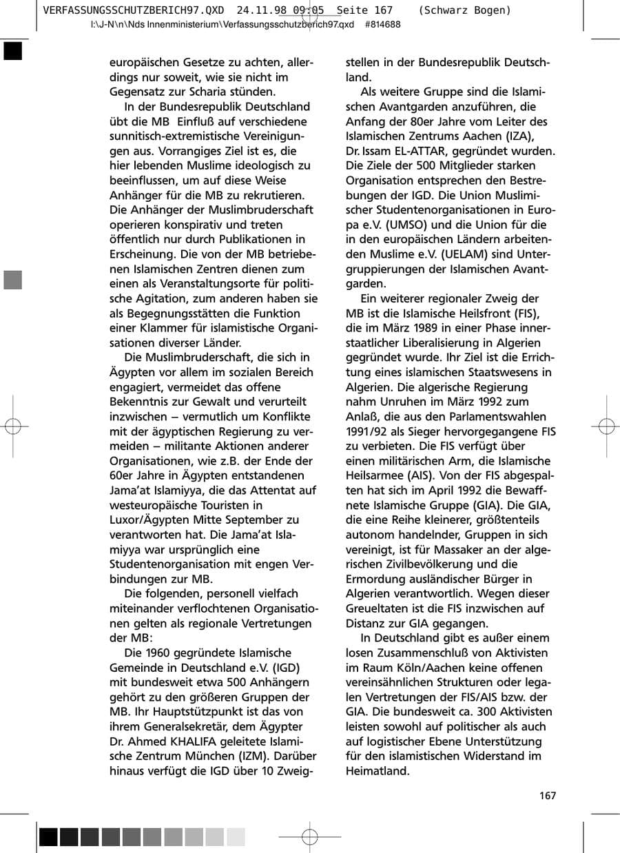 Seite 167 des Verfassungsschutzbericht 1997 Niedersachsen