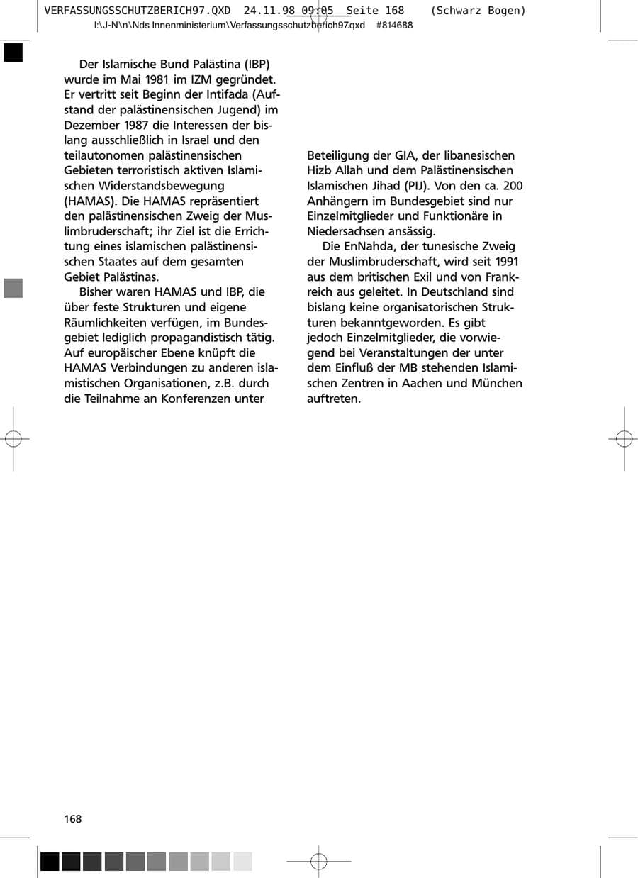 Seite 168 des Verfassungsschutzbericht 1997 Niedersachsen