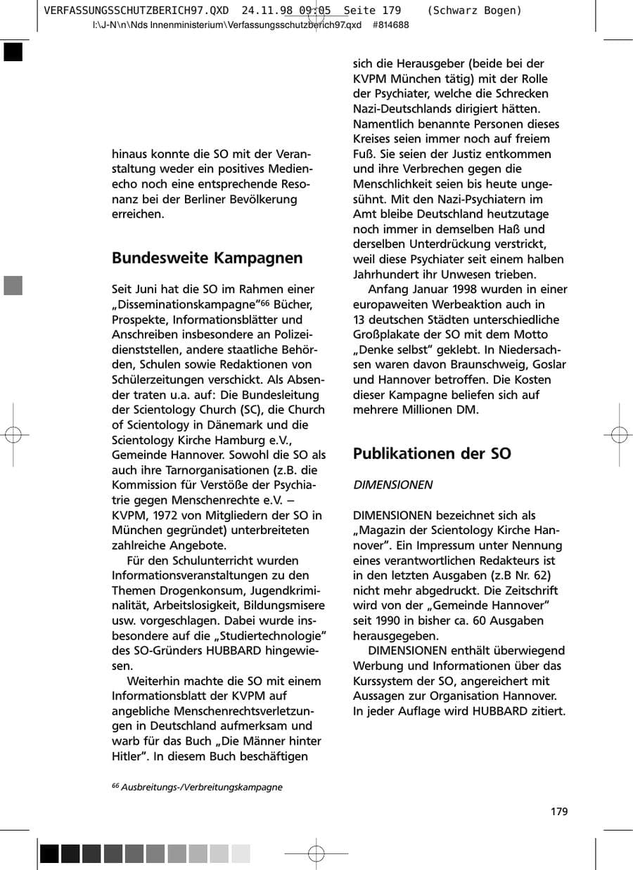 Seite 179 des Verfassungsschutzbericht 1997 Niedersachsen