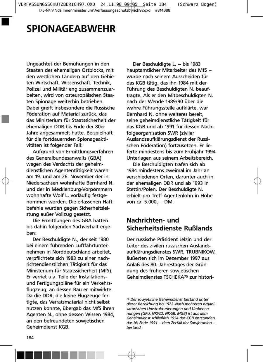 Seite 184 des Verfassungsschutzbericht 1997 Niedersachsen