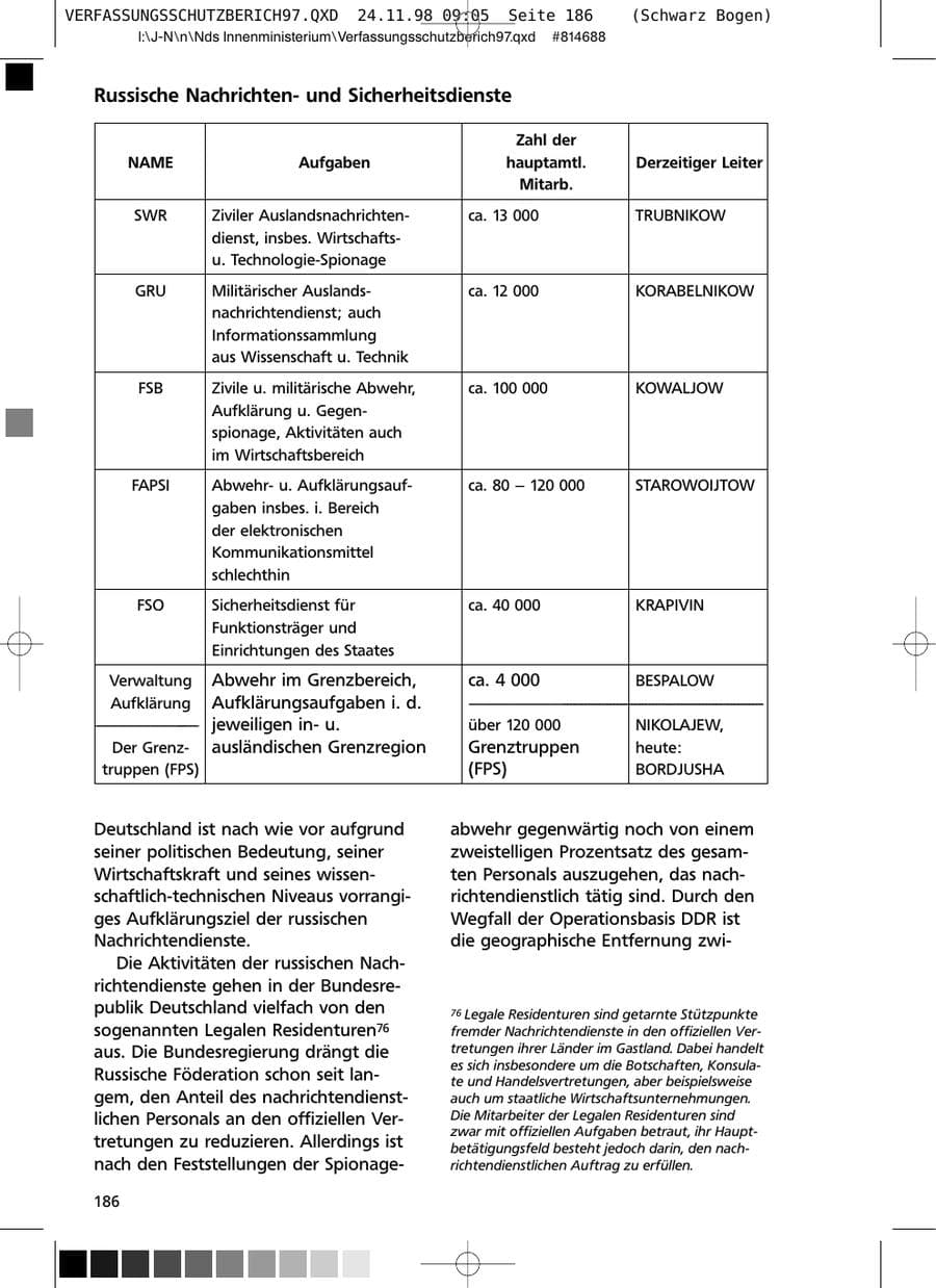 Seite 186 des Verfassungsschutzbericht 1997 Niedersachsen