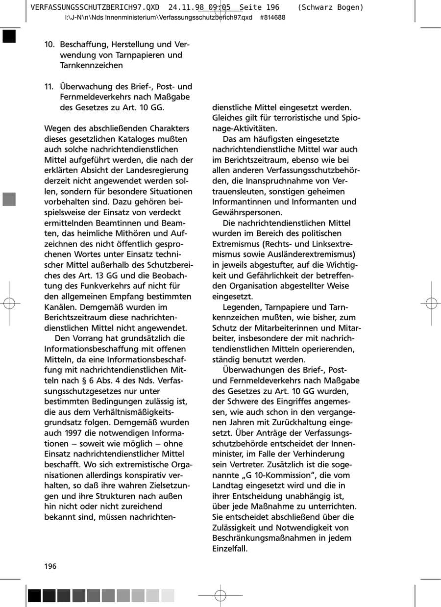Seite 196 des Verfassungsschutzbericht 1997 Niedersachsen