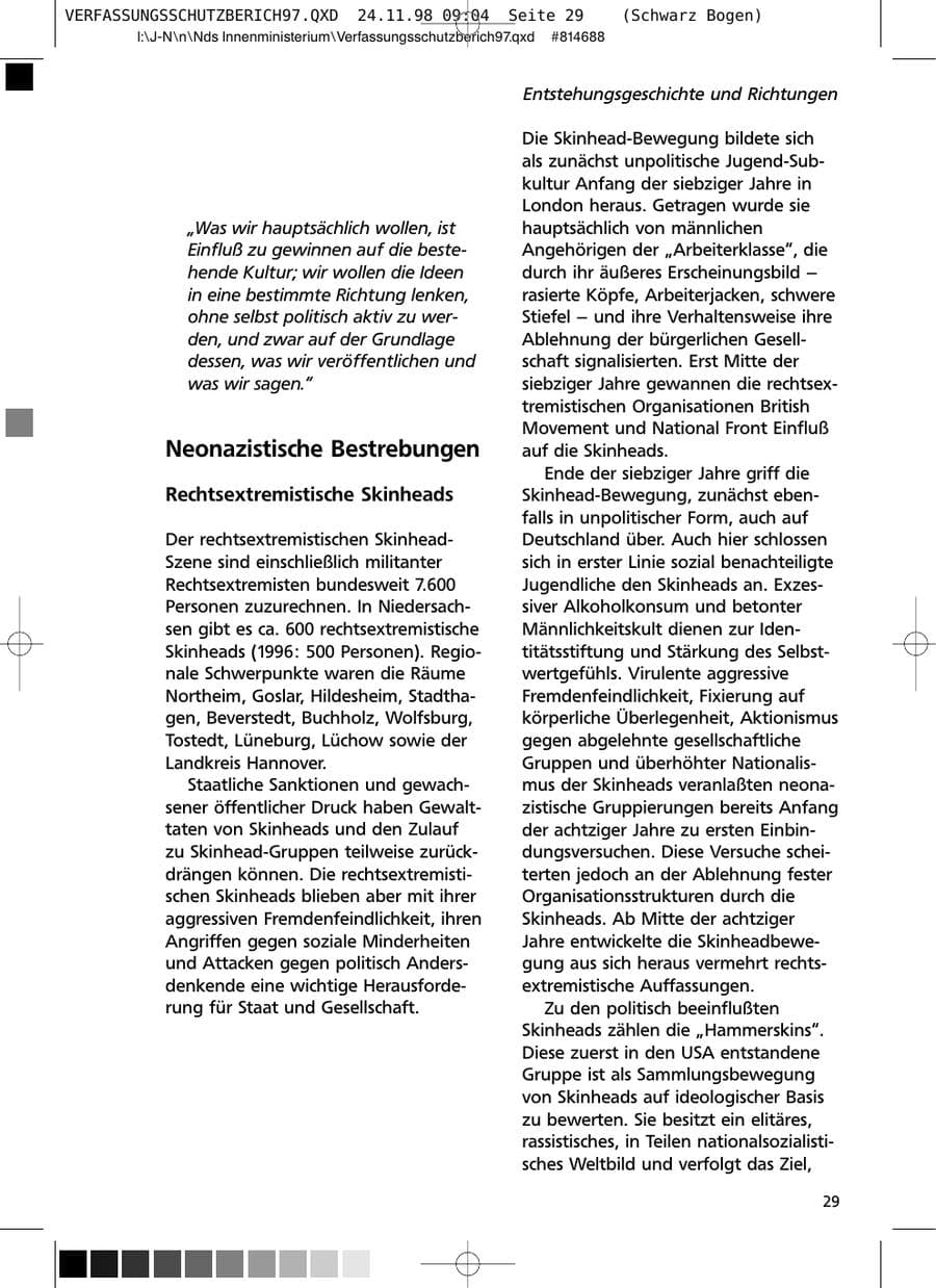 Seite 29 des Verfassungsschutzbericht 1997 Niedersachsen