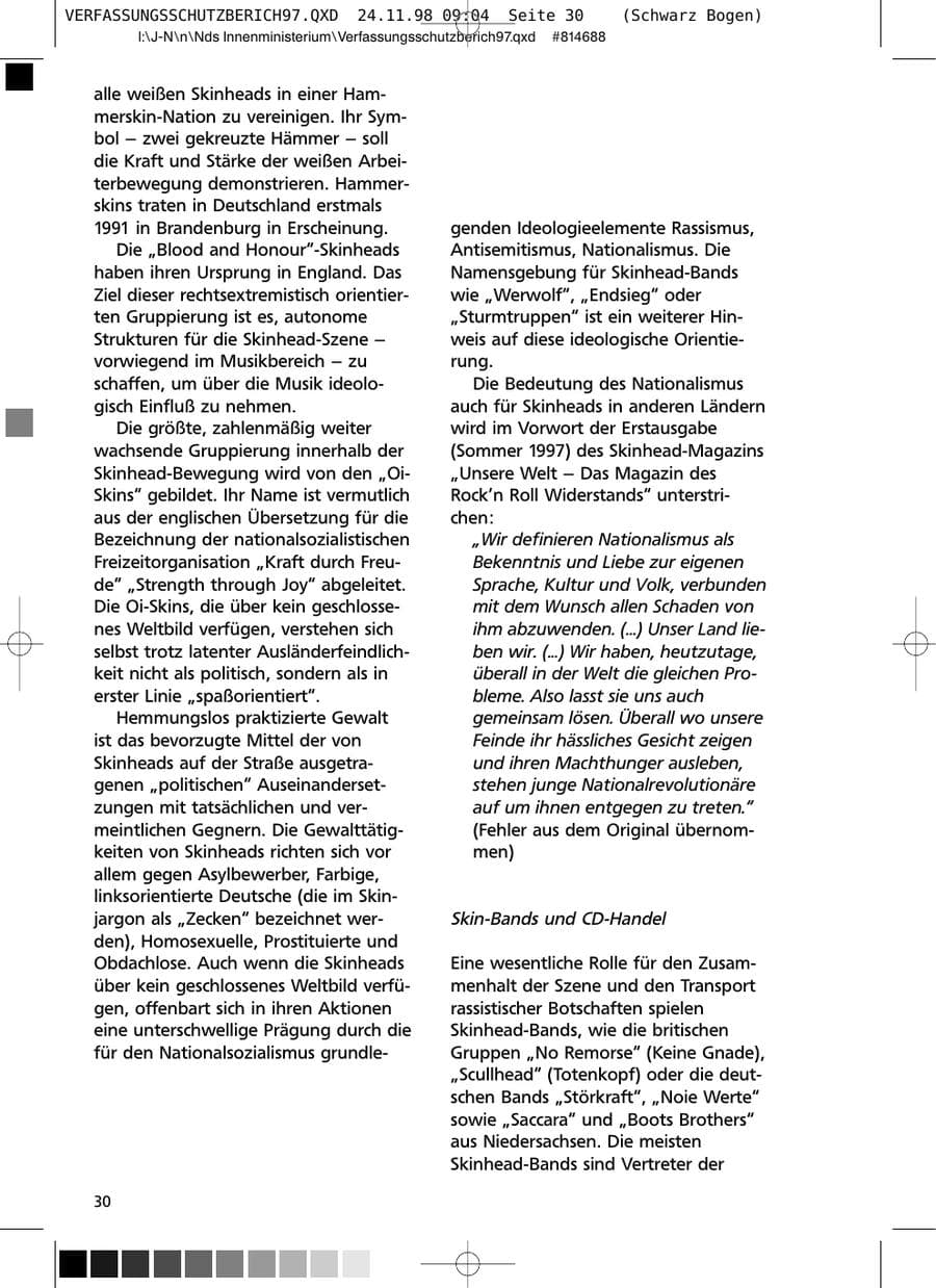 Seite 30 des Verfassungsschutzbericht 1997 Niedersachsen