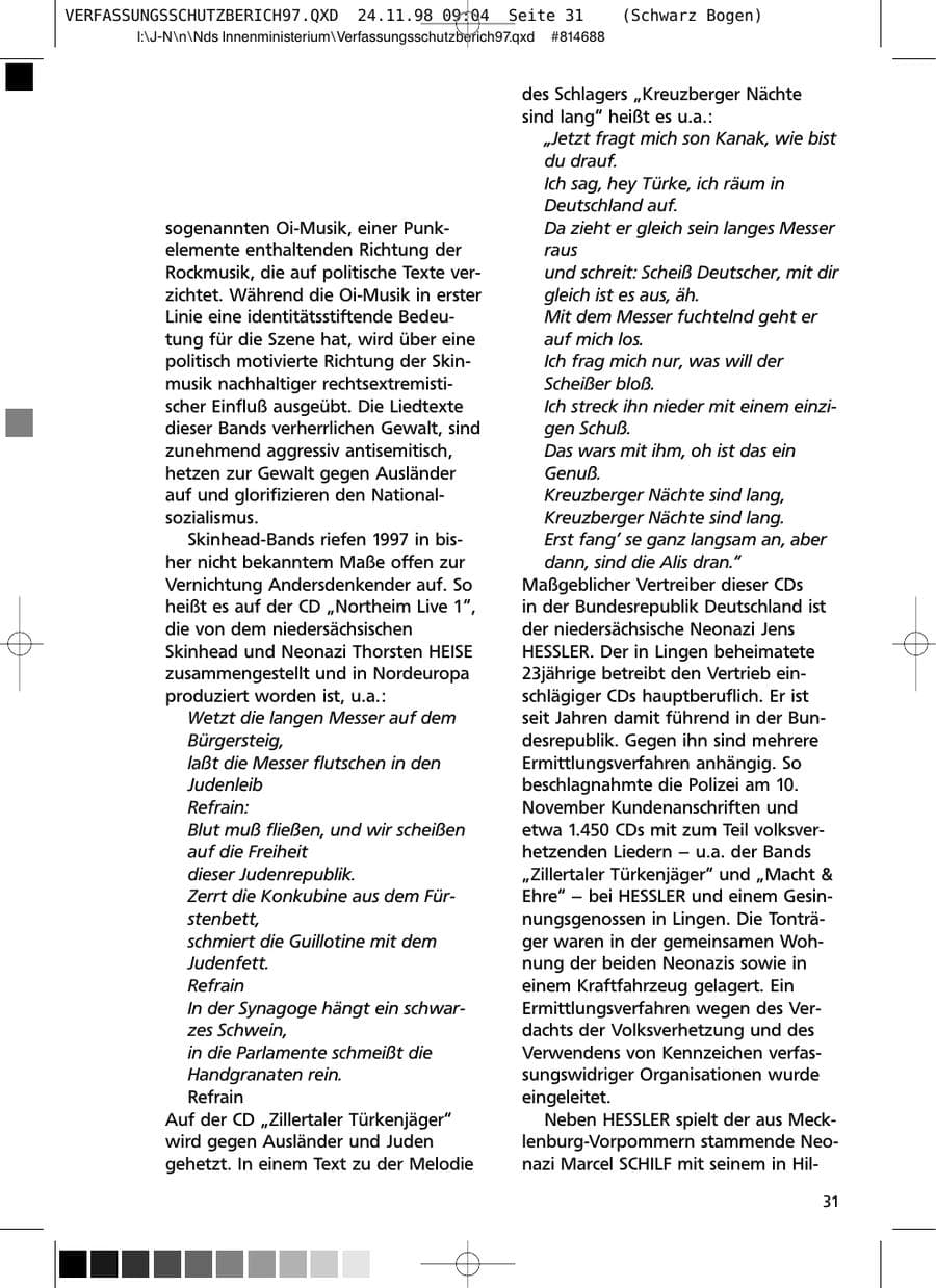 Seite 31 des Verfassungsschutzbericht 1997 Niedersachsen