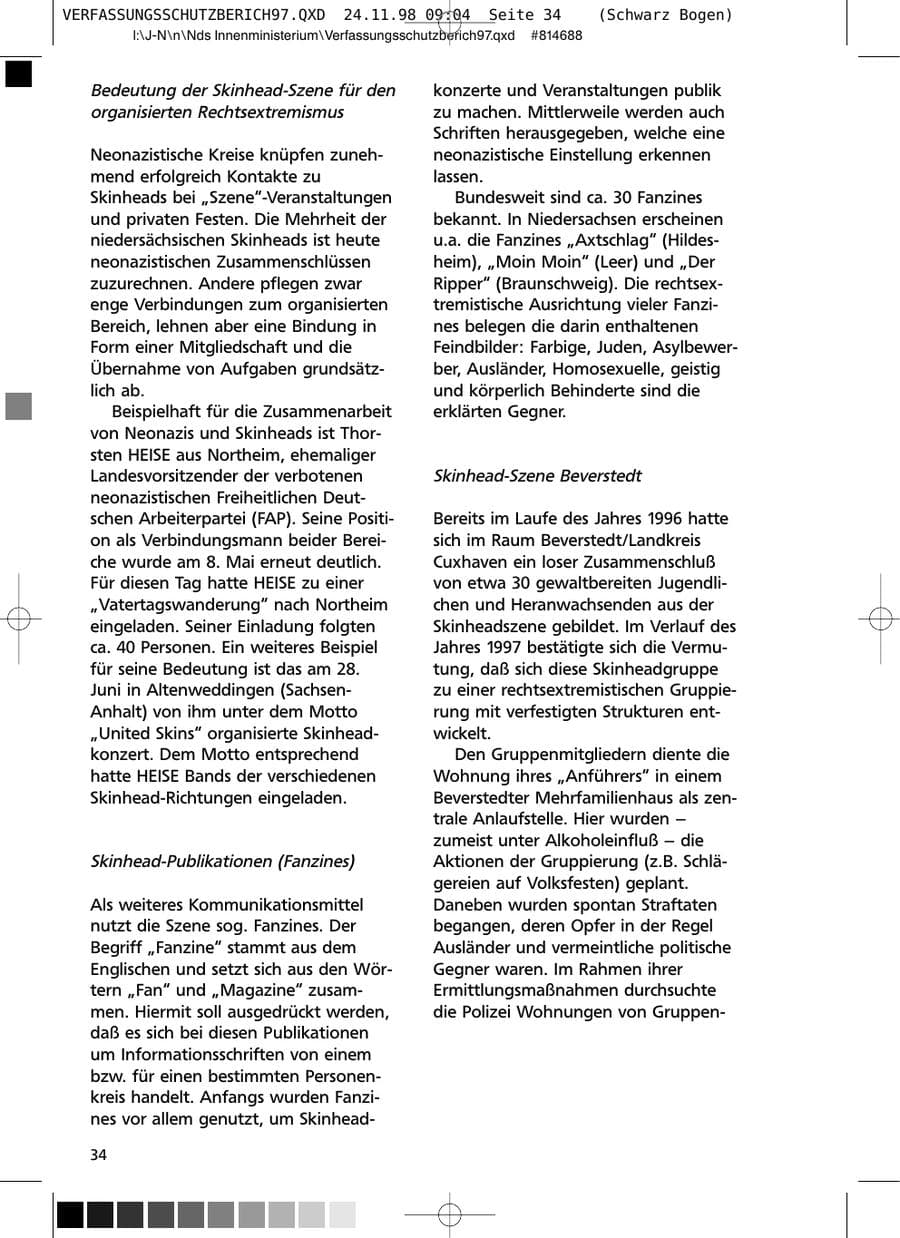Seite 34 des Verfassungsschutzbericht 1997 Niedersachsen
