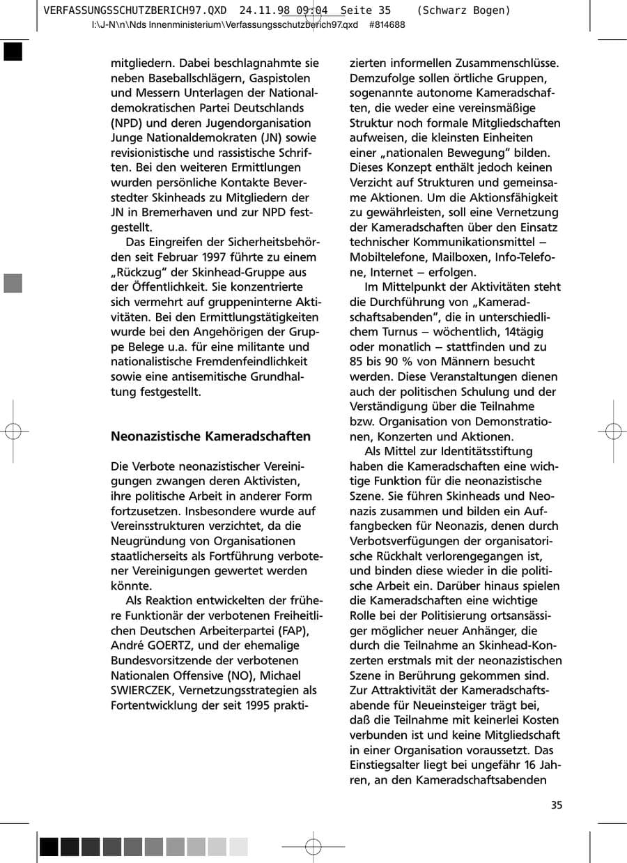 Seite 35 des Verfassungsschutzbericht 1997 Niedersachsen