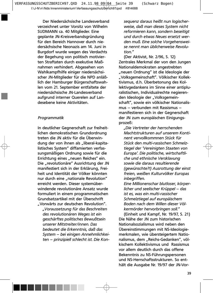 Seite 39 des Verfassungsschutzbericht 1997 Niedersachsen