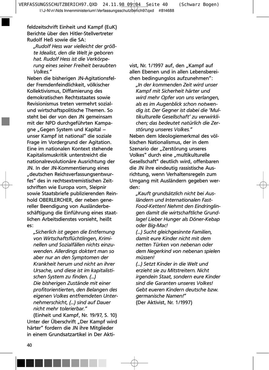Seite 40 des Verfassungsschutzbericht 1997 Niedersachsen