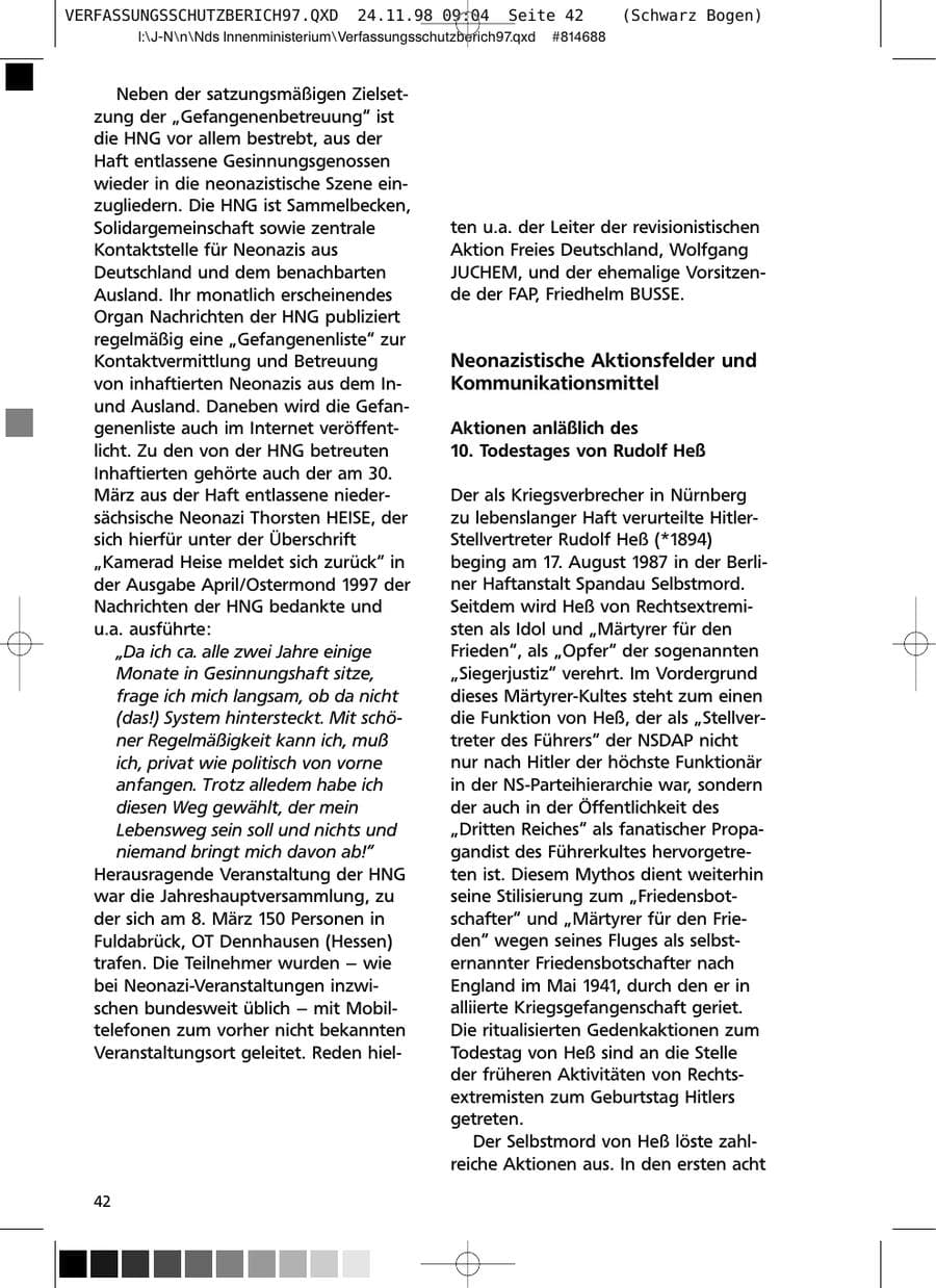 Seite 42 des Verfassungsschutzbericht 1997 Niedersachsen