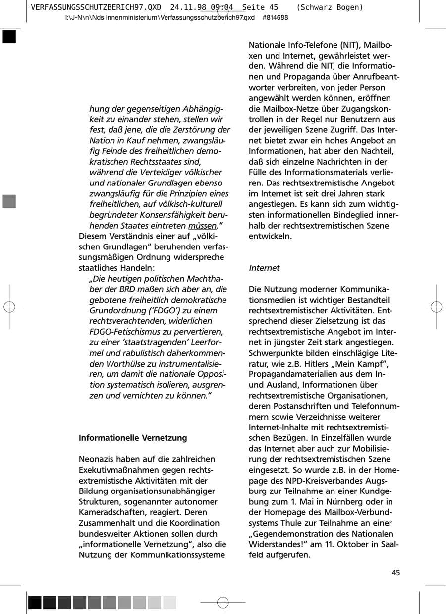 Seite 45 des Verfassungsschutzbericht 1997 Niedersachsen