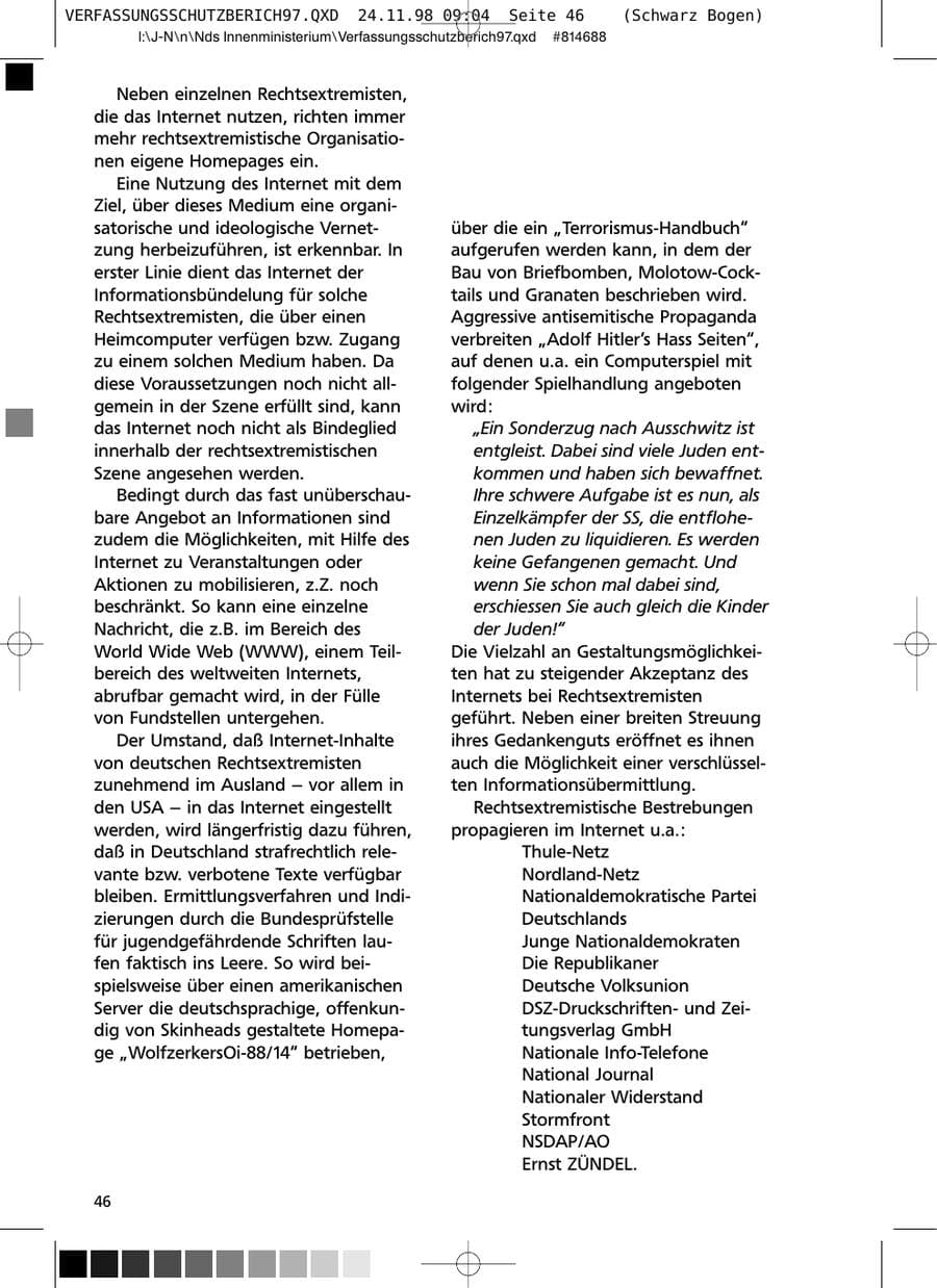 Seite 46 des Verfassungsschutzbericht 1997 Niedersachsen