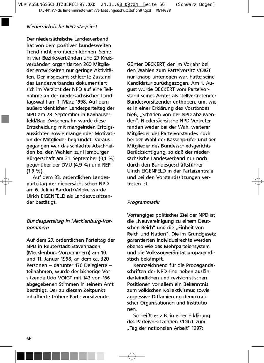 Seite 66 des Verfassungsschutzbericht 1997 Niedersachsen