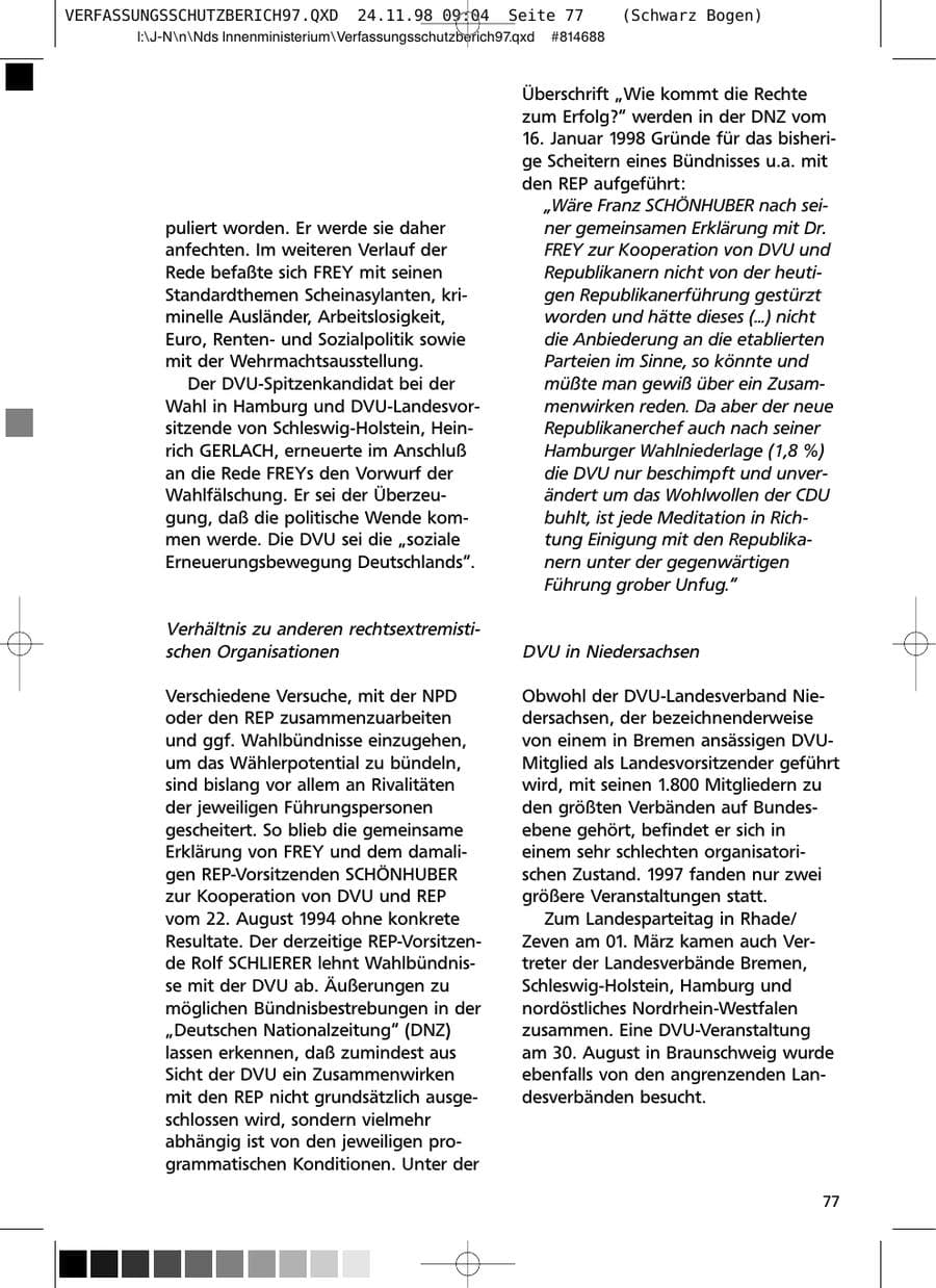 Seite 77 des Verfassungsschutzbericht 1997 Niedersachsen