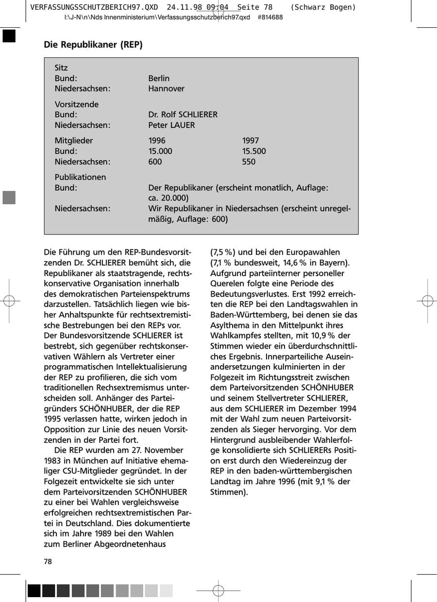 Seite 78 des Verfassungsschutzbericht 1997 Niedersachsen